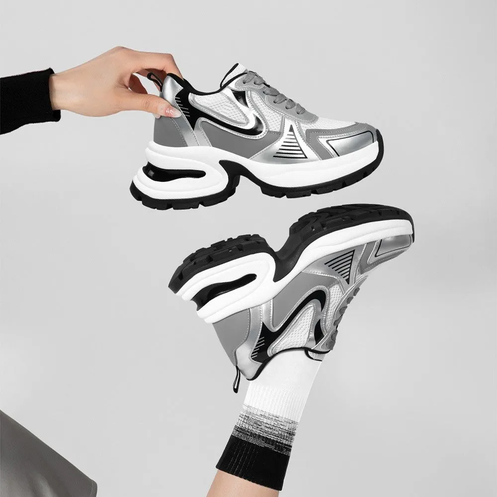 10CM/3.94 Inches CMR CHAMARIPA Women’s Silver Chunky Sneakers