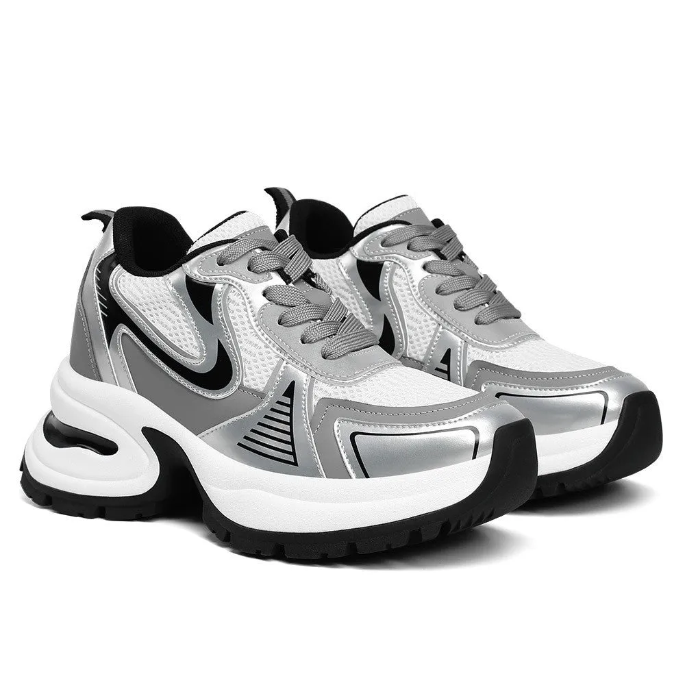 10CM/3.94 Inches CMR CHAMARIPA Women’s Silver Chunky Sneakers