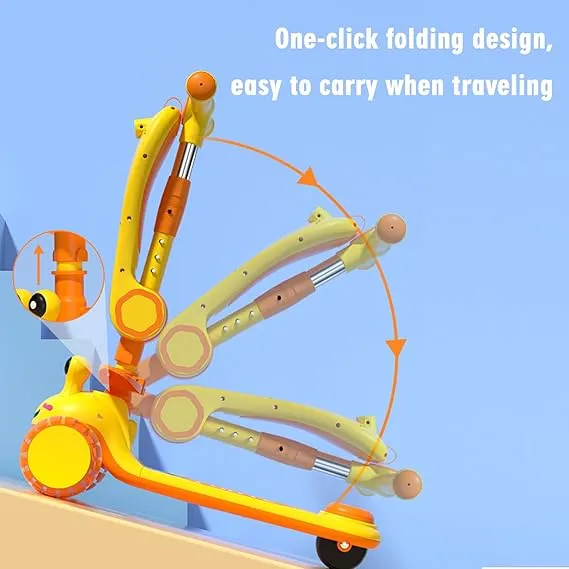 3-Wheel Foldable Kids Scooter with LED Light-Up Wheels, Dual Handles, and Fun Cartoon Design
