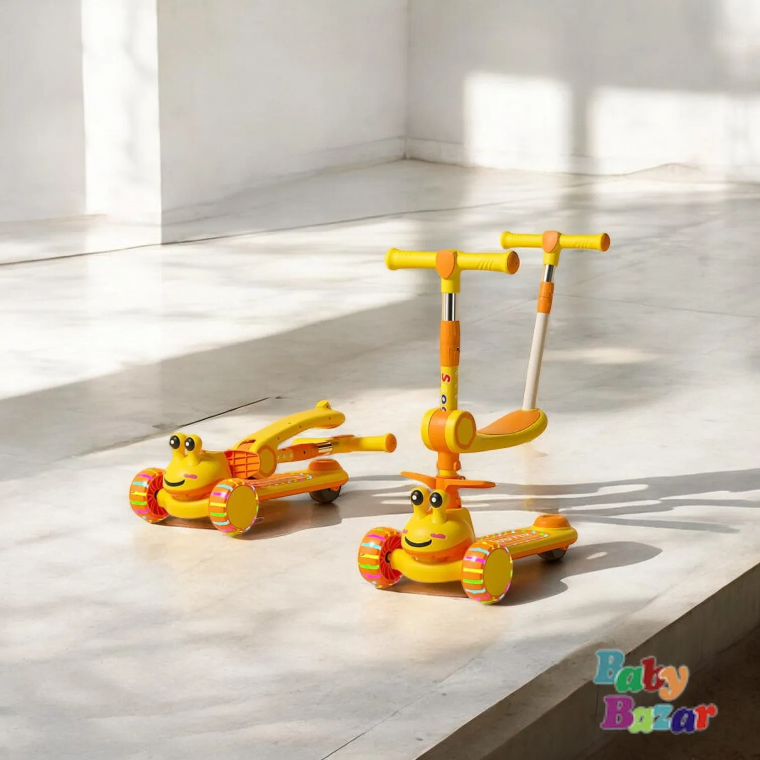 3-Wheel Foldable Kids Scooter with LED Light-Up Wheels, Dual Handles, and Fun Cartoon Design
