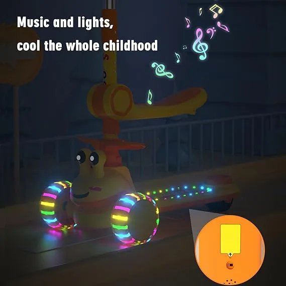 3-Wheel Foldable Kids Scooter with LED Light-Up Wheels, Dual Handles, and Fun Cartoon Design