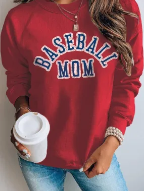 Bold Red Baseball Mom Graphic French Terry Cotton Blend Sweatshirt