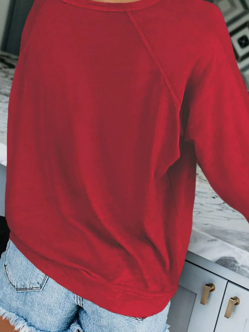 Bold Red Baseball Mom Graphic French Terry Cotton Blend Sweatshirt