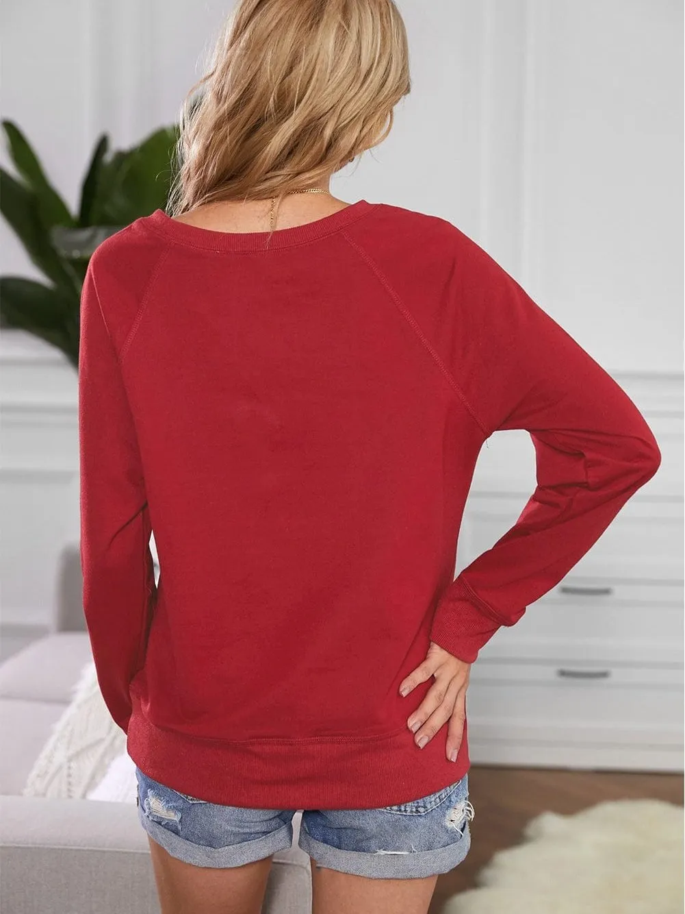 Bold Red Baseball Mom Graphic French Terry Cotton Blend Sweatshirt