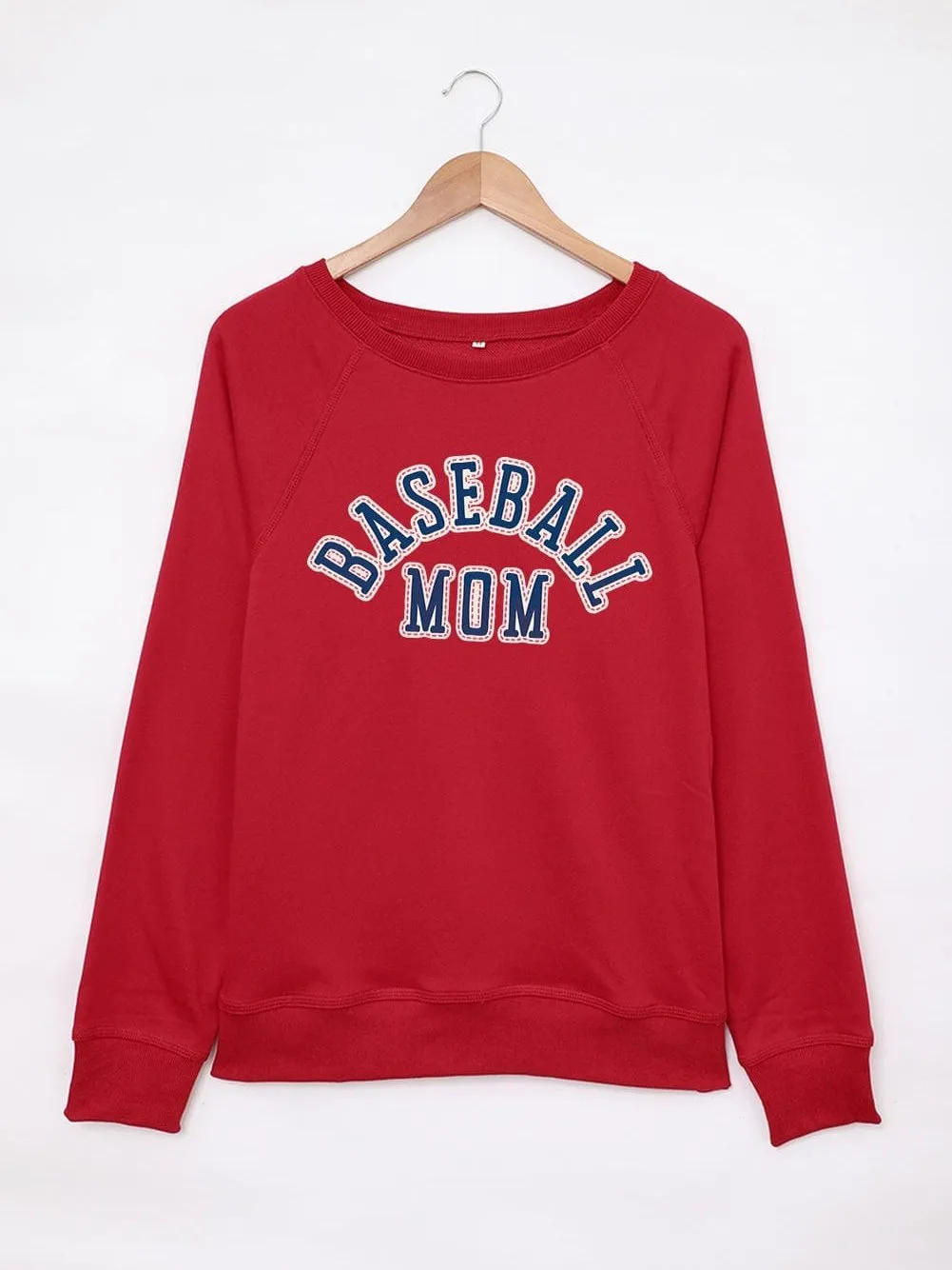 Bold Red Baseball Mom Graphic French Terry Cotton Blend Sweatshirt