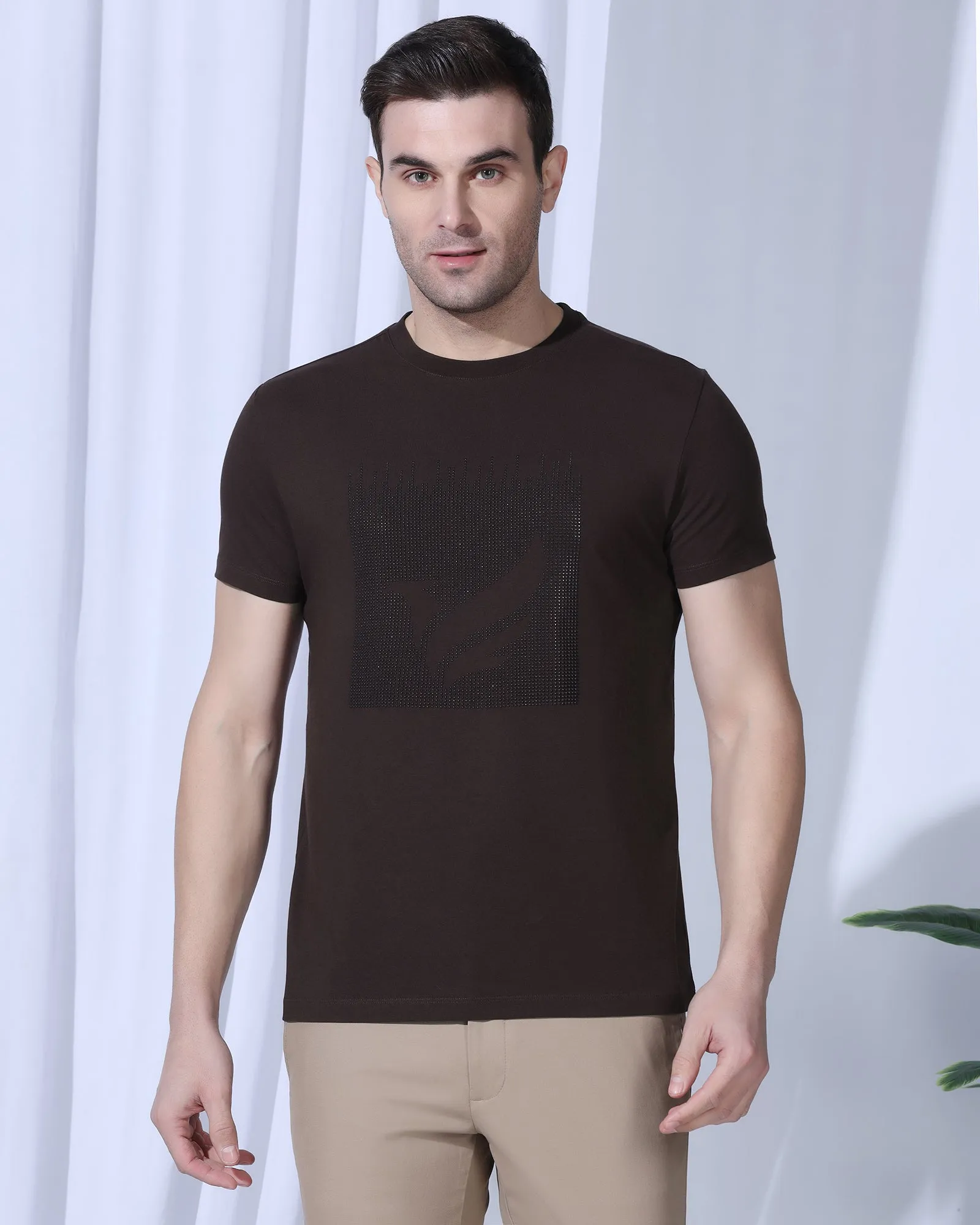 Crew Neck Brown Printed T-Shirt - Badger