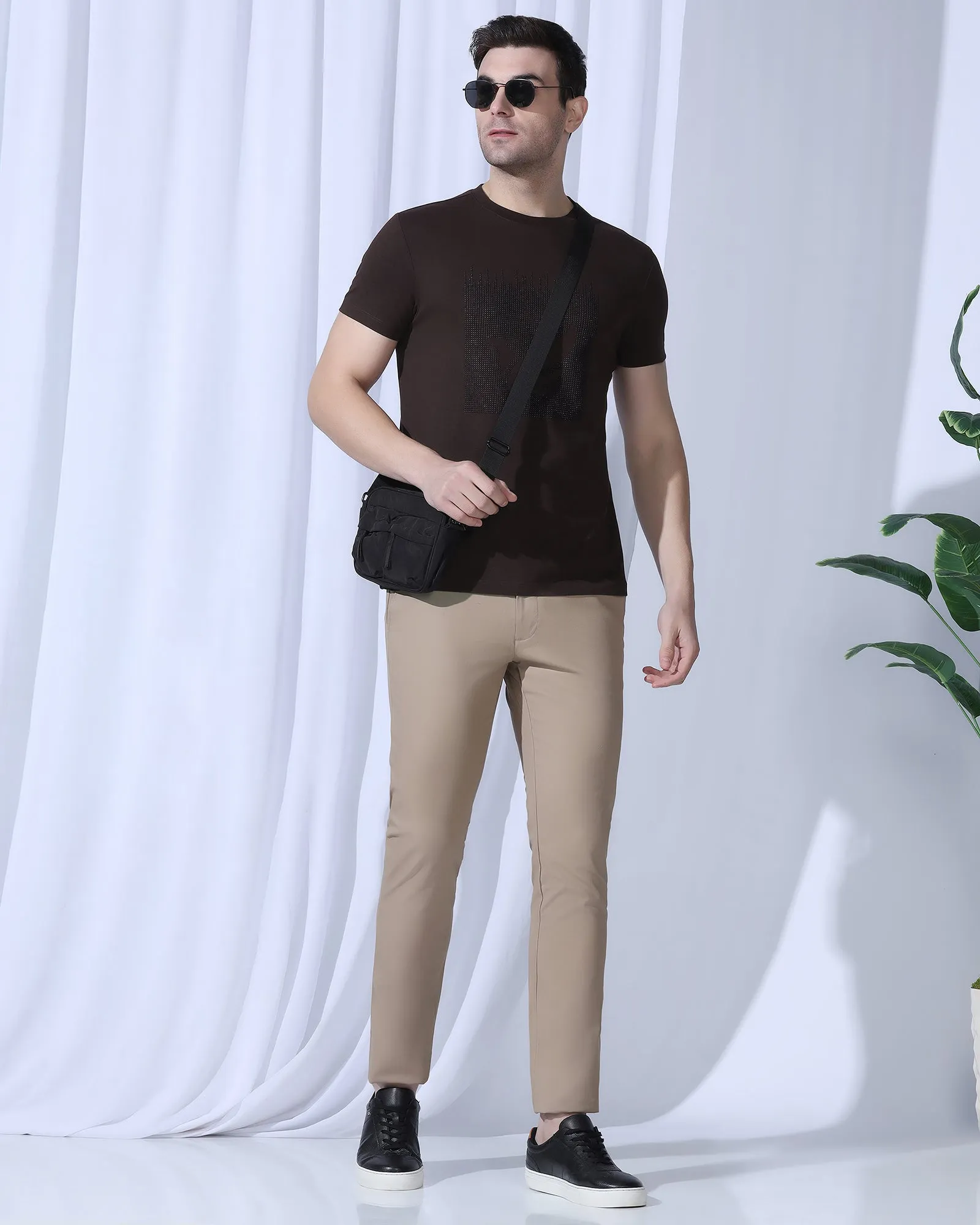 Crew Neck Brown Printed T-Shirt - Badger