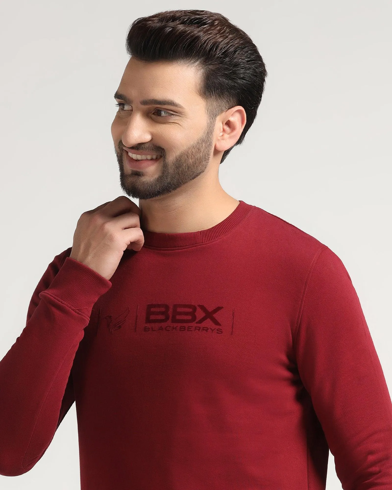 Crew Neck Maroon Solid Sweatshirt - Jame