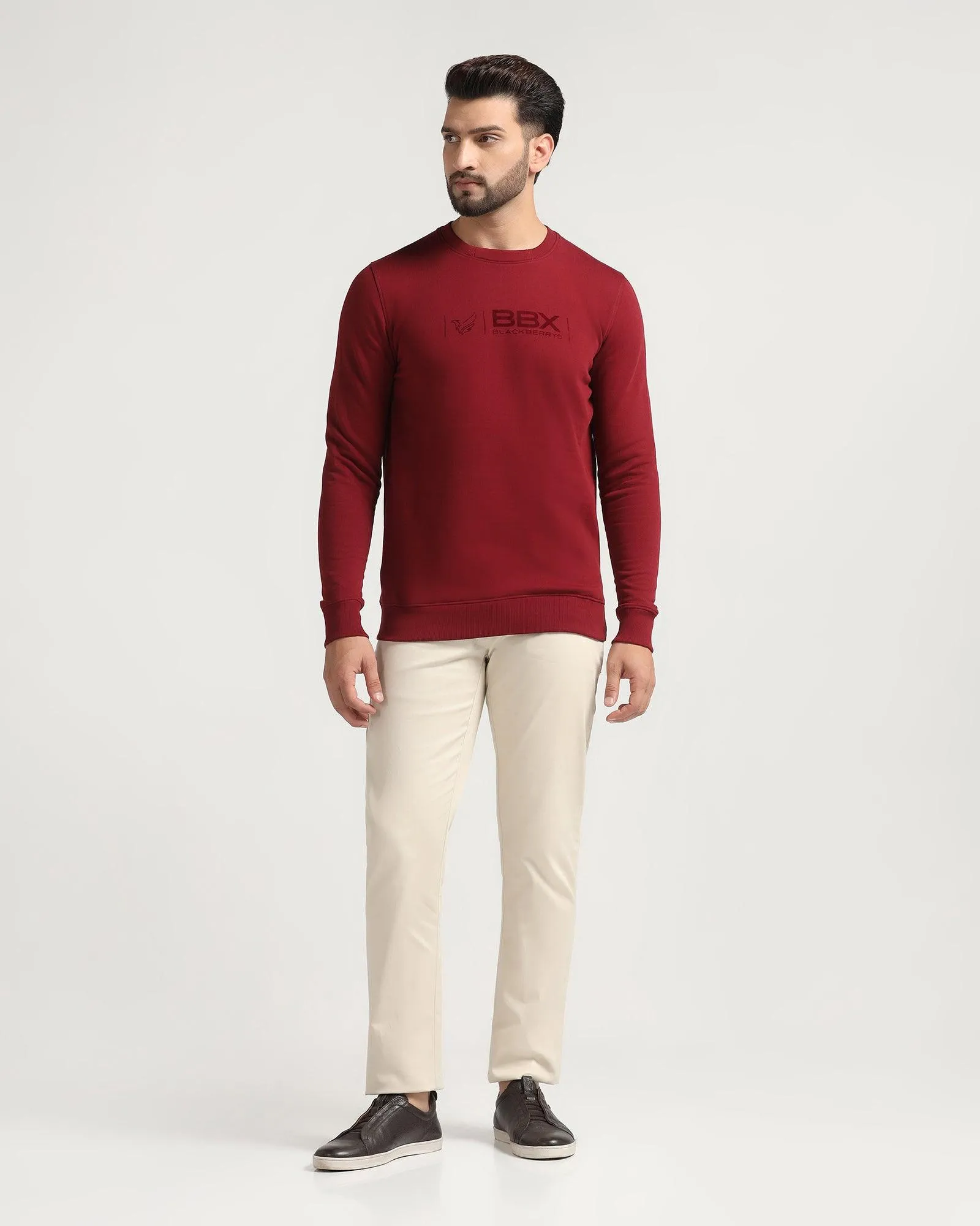 Crew Neck Maroon Solid Sweatshirt - Jame