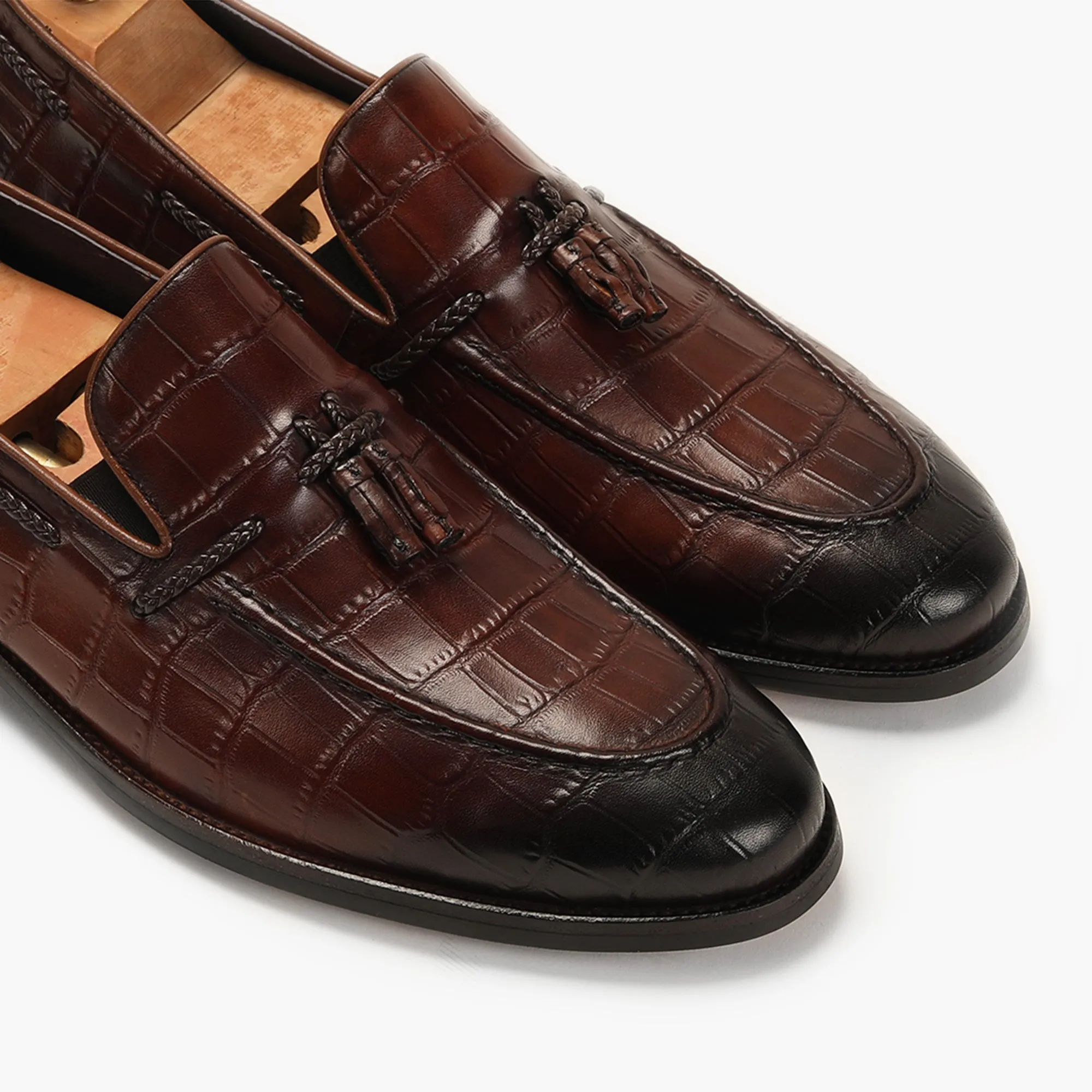 Croc Effect Tassle Moccasins
