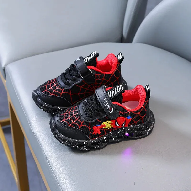 Disney Spiderman LED Casual Sneakers for Boys | Light-Up Mesh Outdoor Shoes | Non-Slip Spring Footwear | Sizes 21-30