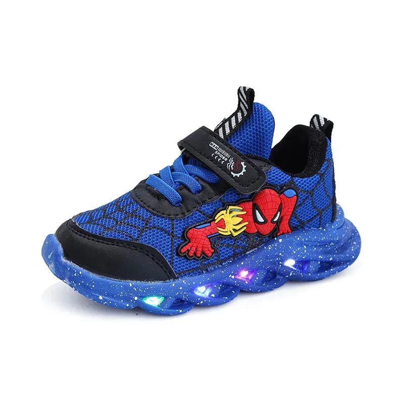 Disney Spiderman LED Casual Sneakers for Boys | Light-Up Mesh Outdoor Shoes | Non-Slip Spring Footwear | Sizes 21-30