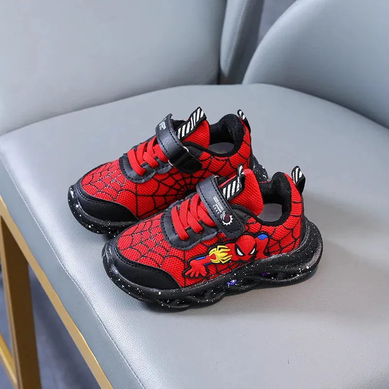 Disney Spiderman LED Casual Sneakers for Boys | Light-Up Mesh Outdoor Shoes | Non-Slip Spring Footwear | Sizes 21-30
