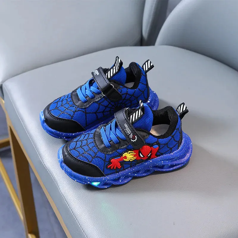 Disney Spiderman LED Casual Sneakers for Boys | Light-Up Mesh Outdoor Shoes | Non-Slip Spring Footwear | Sizes 21-30