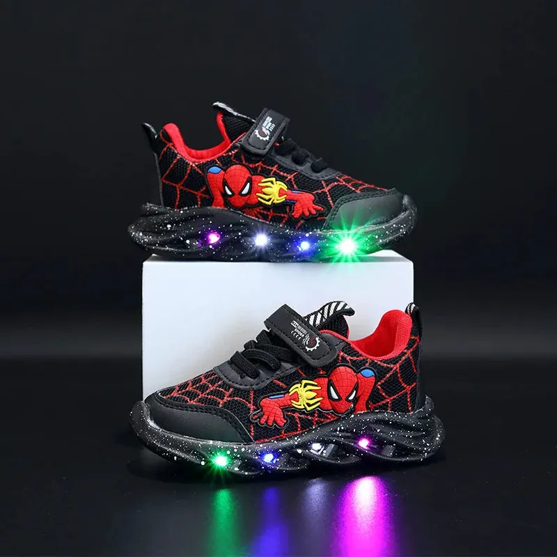 Disney Spiderman LED Casual Sneakers for Boys | Light-Up Mesh Outdoor Shoes | Non-Slip Spring Footwear | Sizes 21-30