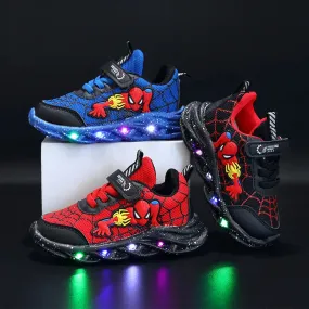 Disney Spiderman LED Casual Sneakers for Boys | Light-Up Mesh Outdoor Shoes | Non-Slip Spring Footwear | Sizes 21-30