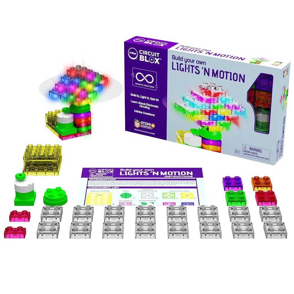 E-Blox Circuit Blox Lights 'N Motion - Interactive STEM Building Kit - Colorful LED Blocks