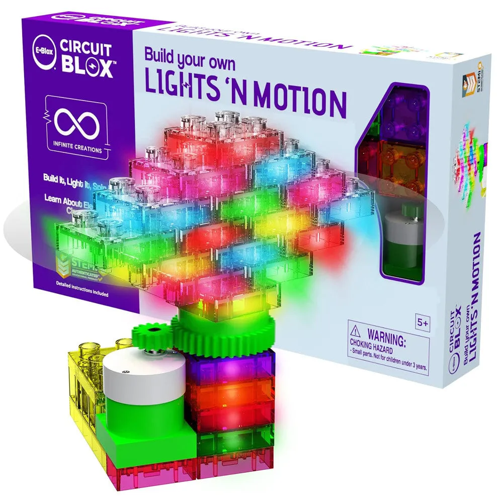 E-Blox Circuit Blox Lights 'N Motion - Interactive STEM Building Kit - Colorful LED Blocks