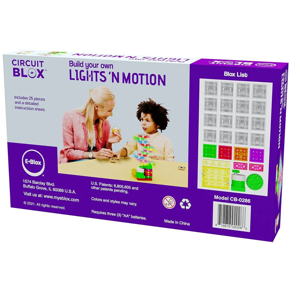 E-Blox Circuit Blox Lights 'N Motion - Interactive STEM Building Kit - Colorful LED Blocks
