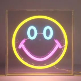 Fun Bright Yellow / Pink Smiley Face LED Night Light Box Room Wall Decor