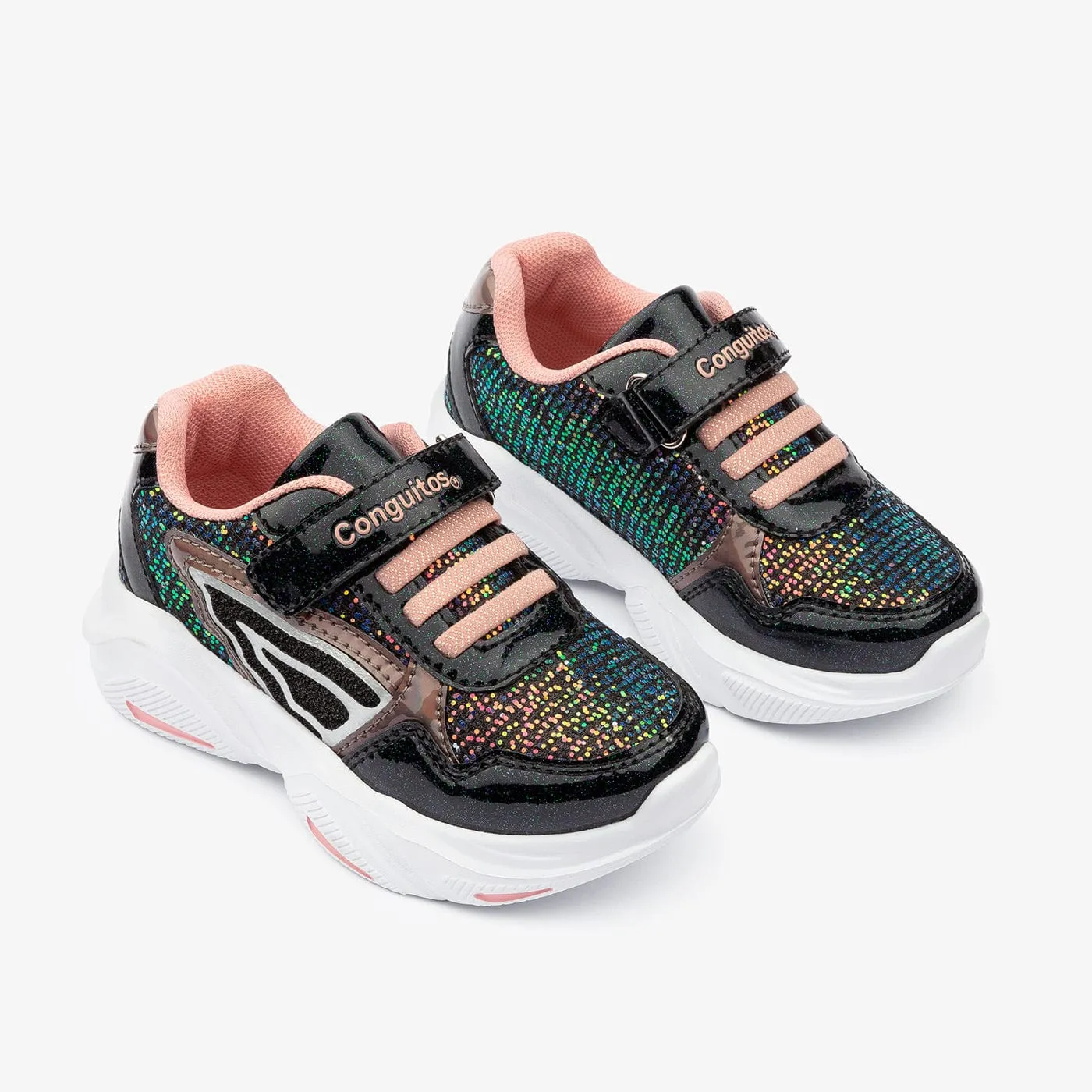 Girl's Black With Lights Sneakers Glitter