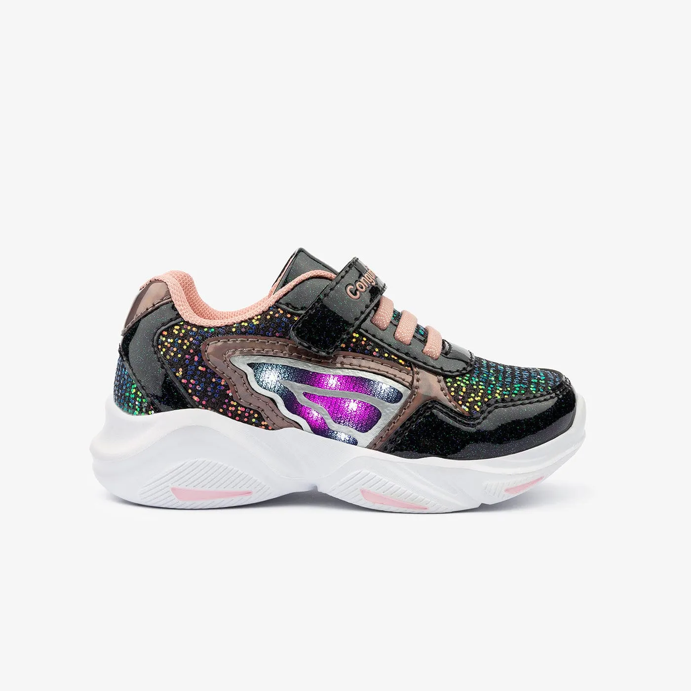 Girl's Black With Lights Sneakers Glitter