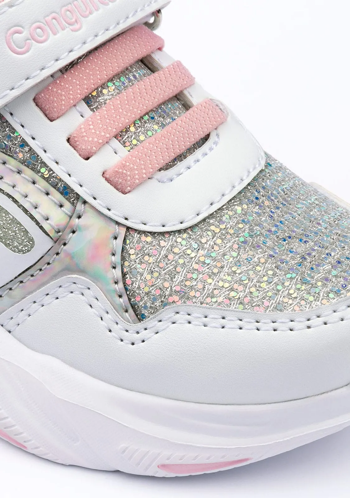 Girl's White With Lights Sneakers Glitter