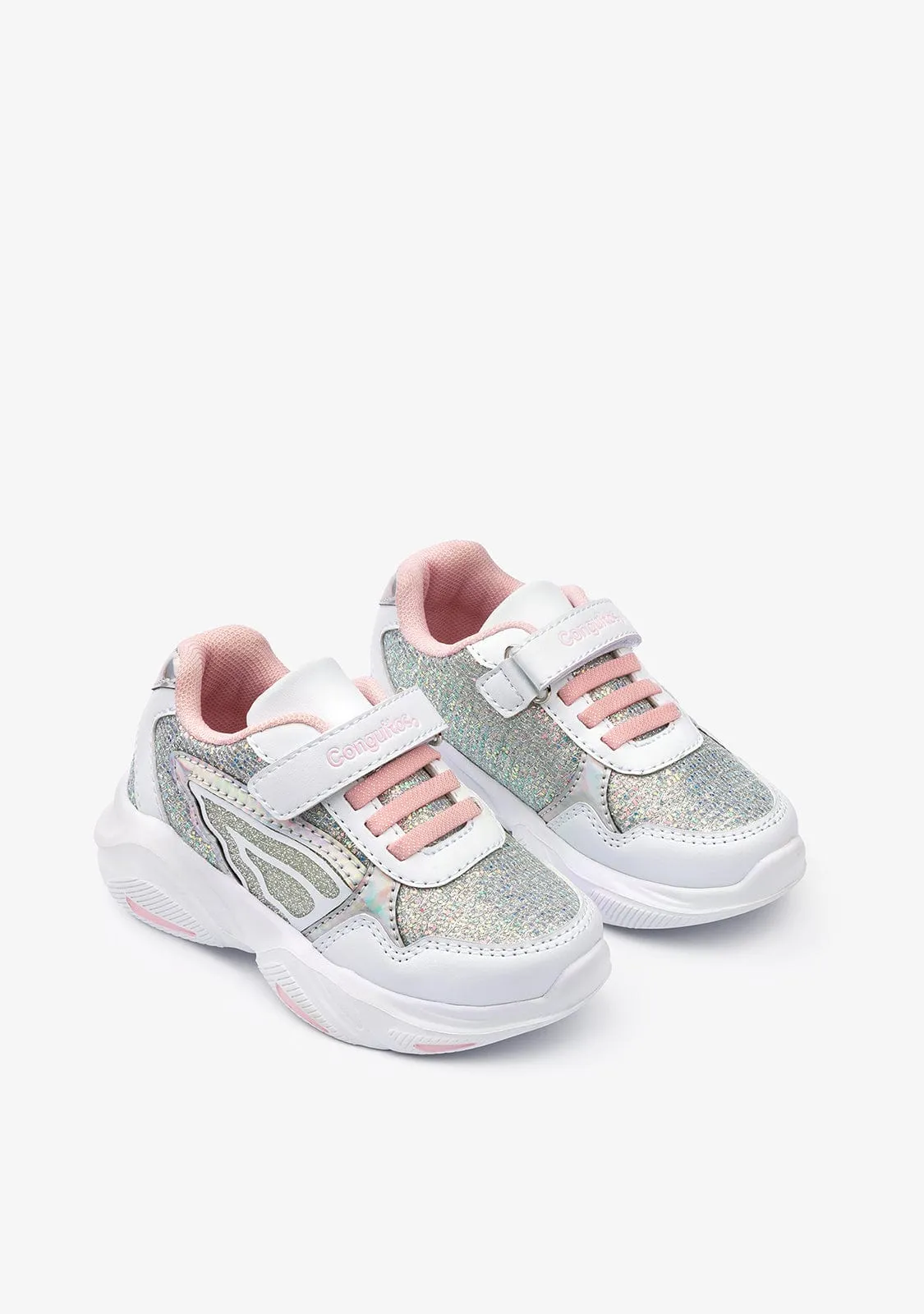Girl's White With Lights Sneakers Glitter