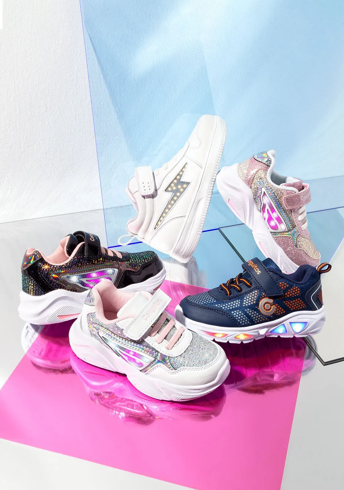 Girl's White With Lights Sneakers Glitter