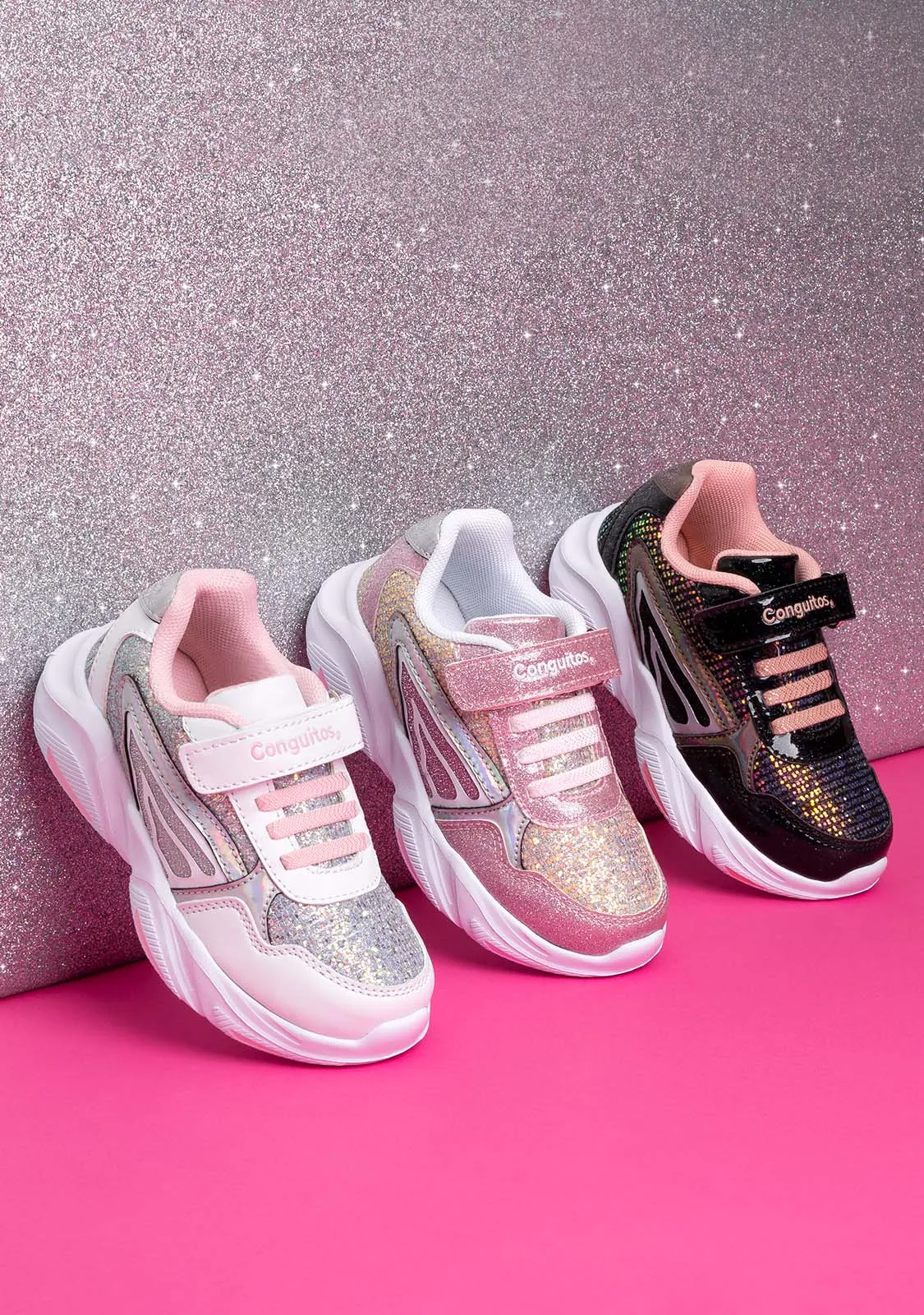 Girl's White With Lights Sneakers Glitter