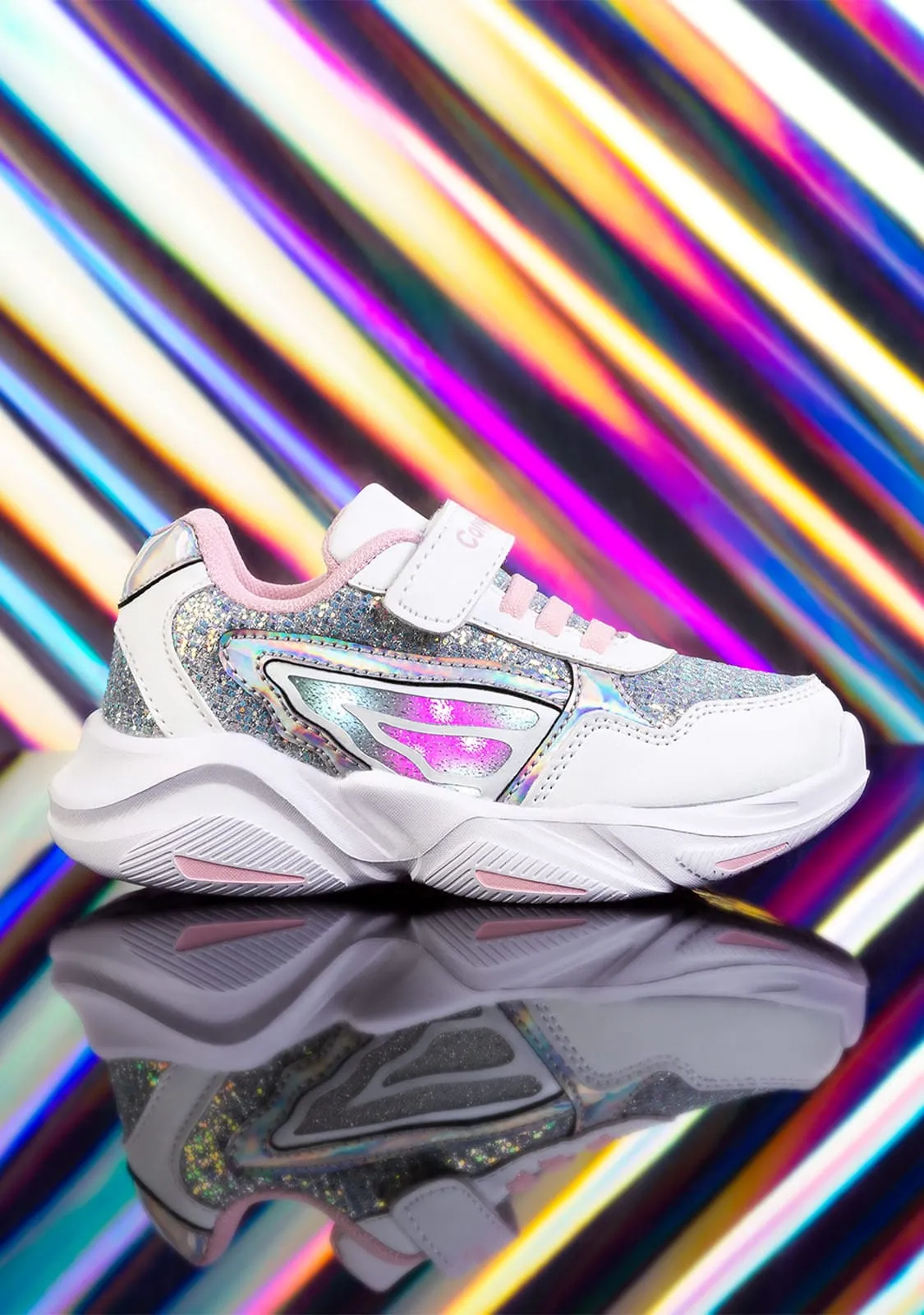 Girl's White With Lights Sneakers Glitter