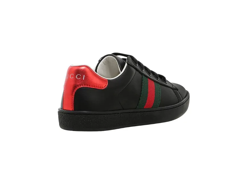 GUCCI BLACK LEATHER LOW-TOP TODDLER SNEAKERS