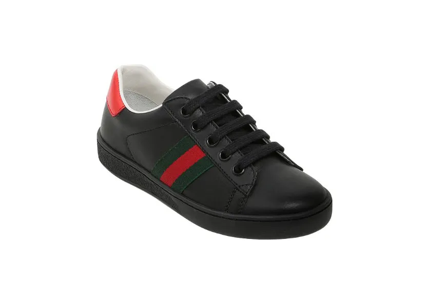 GUCCI BLACK LEATHER LOW-TOP TODDLER SNEAKERS