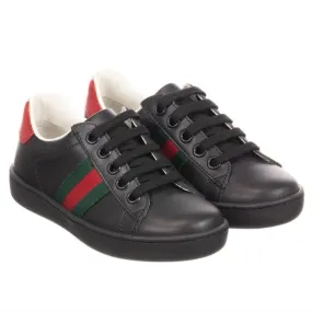 GUCCI BLACK LEATHER LOW-TOP TODDLER SNEAKERS