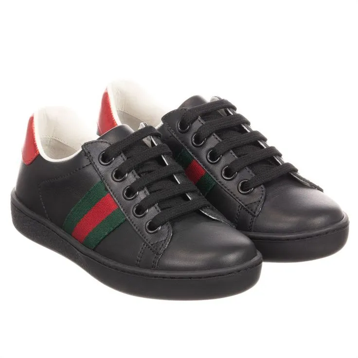 GUCCI BLACK LEATHER LOW-TOP TODDLER SNEAKERS