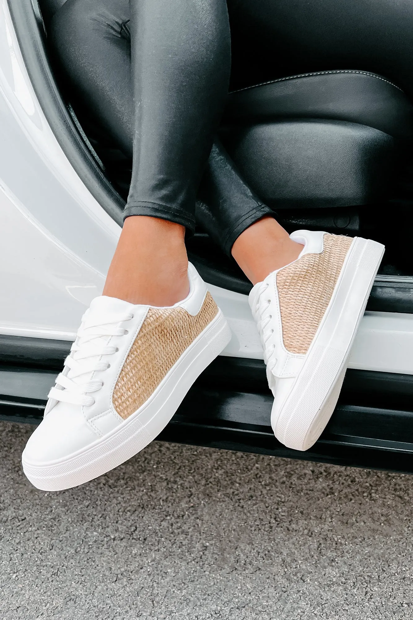 Island Casual Woven Straw Sneakers (Light Tan Rafia/White)