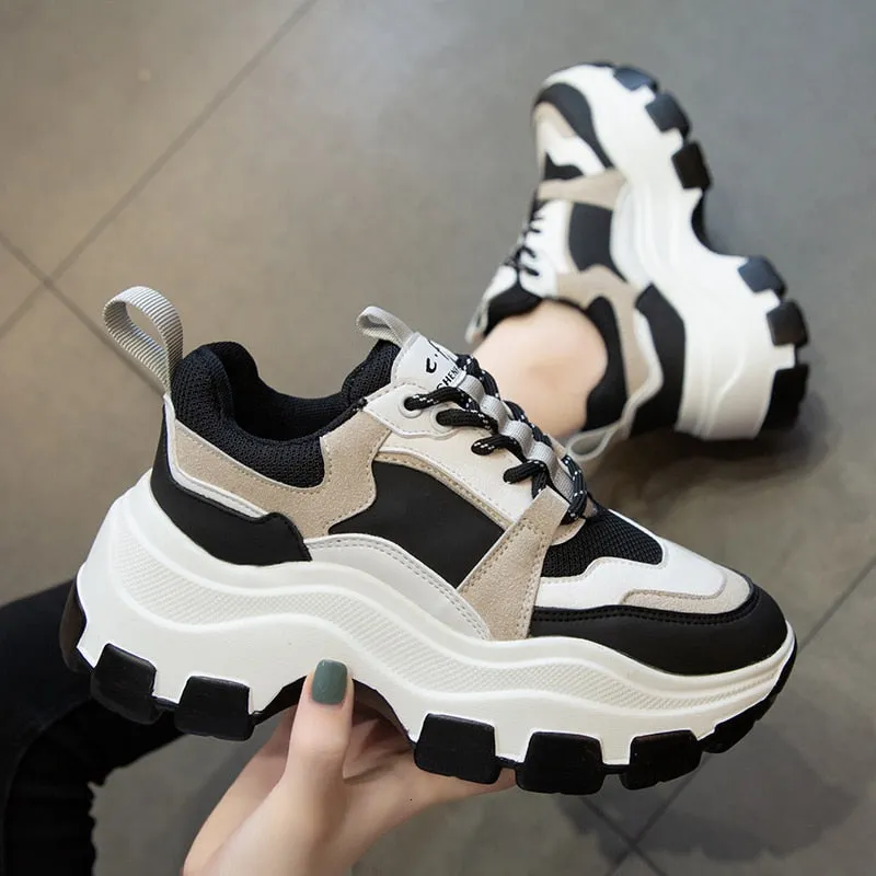 Lace Up Color Block Platform Chunky Sneakers