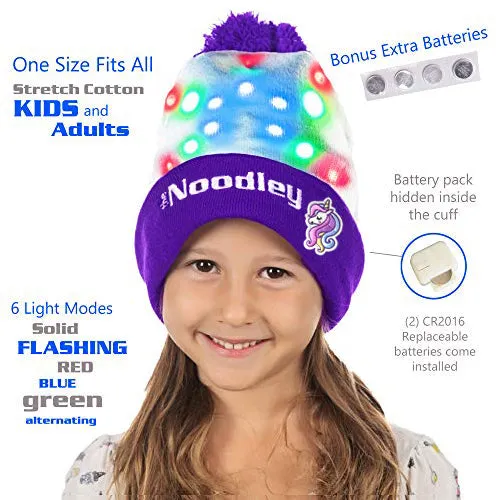 LED Light Up Glow Unicorn Beanie Hat with Pom Gifts for Girls Kids and Boys (One Size)