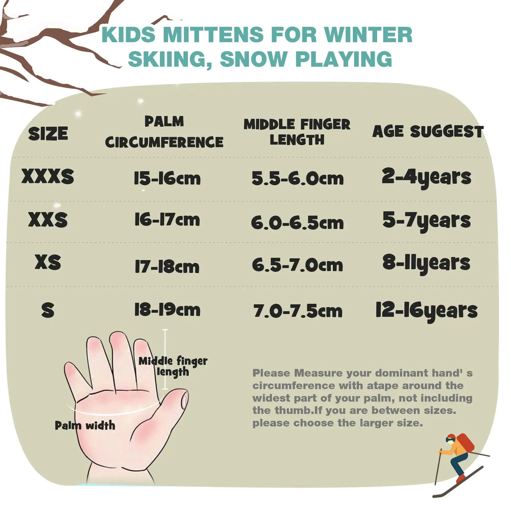 MCTi Kids Ski Mittens - Removable Sherpa Lining  (2-16 Years)