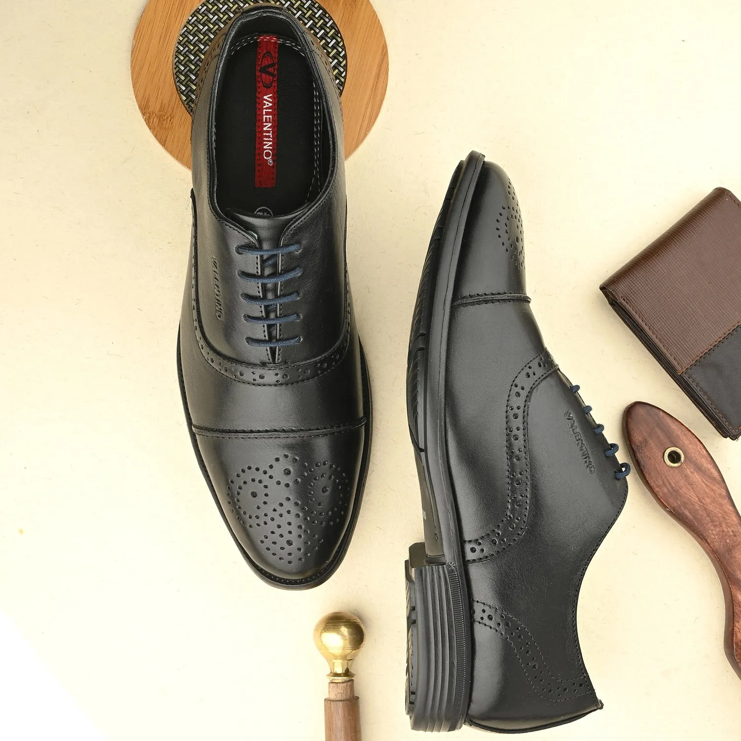Men Premium Leather Black Lace-Up Formal Derby Shoes (Exicom-65)