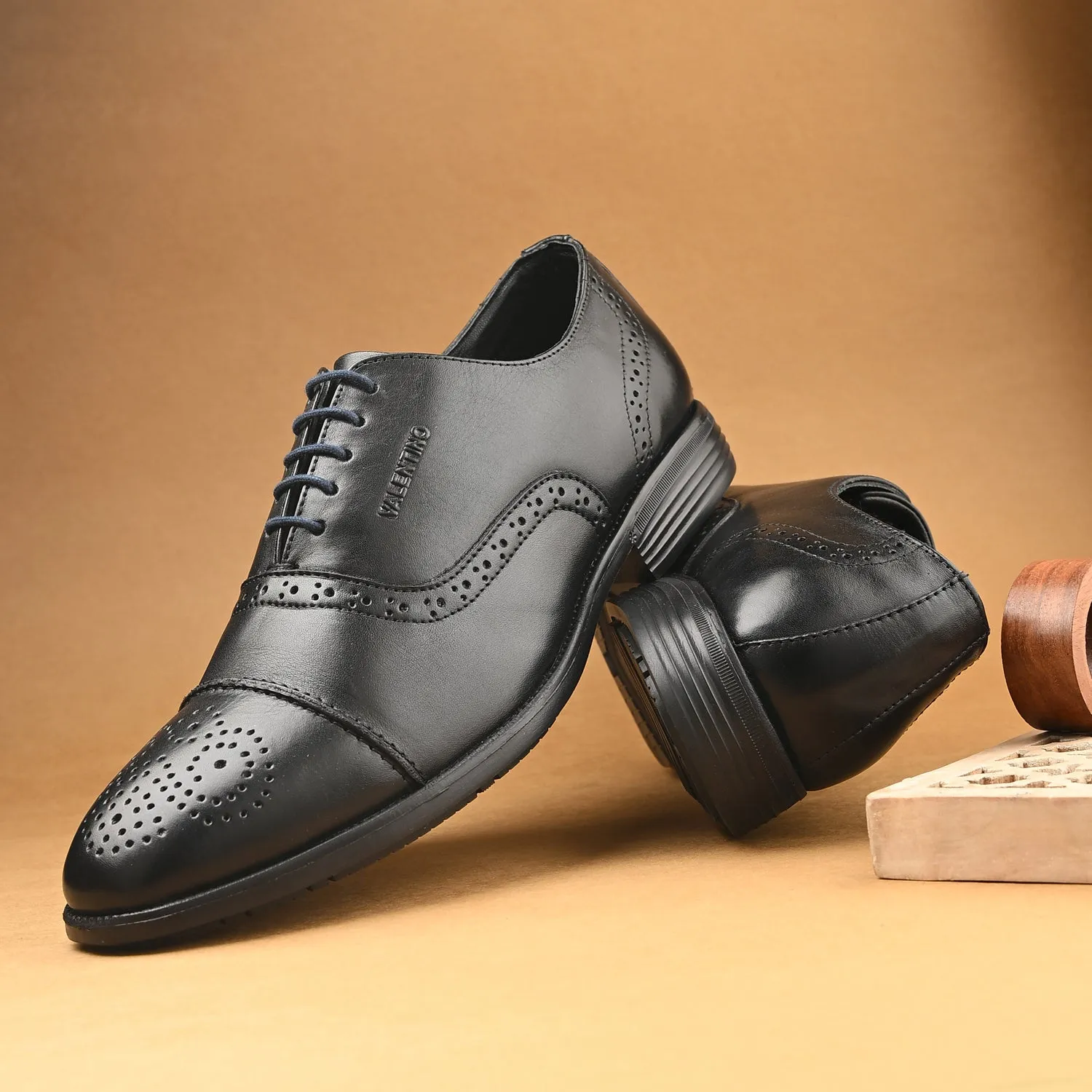 Men Premium Leather Black Lace-Up Formal Derby Shoes (Exicom-65)
