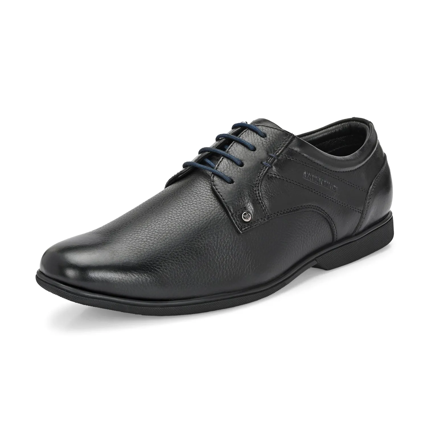 Men Premium Leather Black Lace Up Formal Derby Shoes (Port-56-Black)