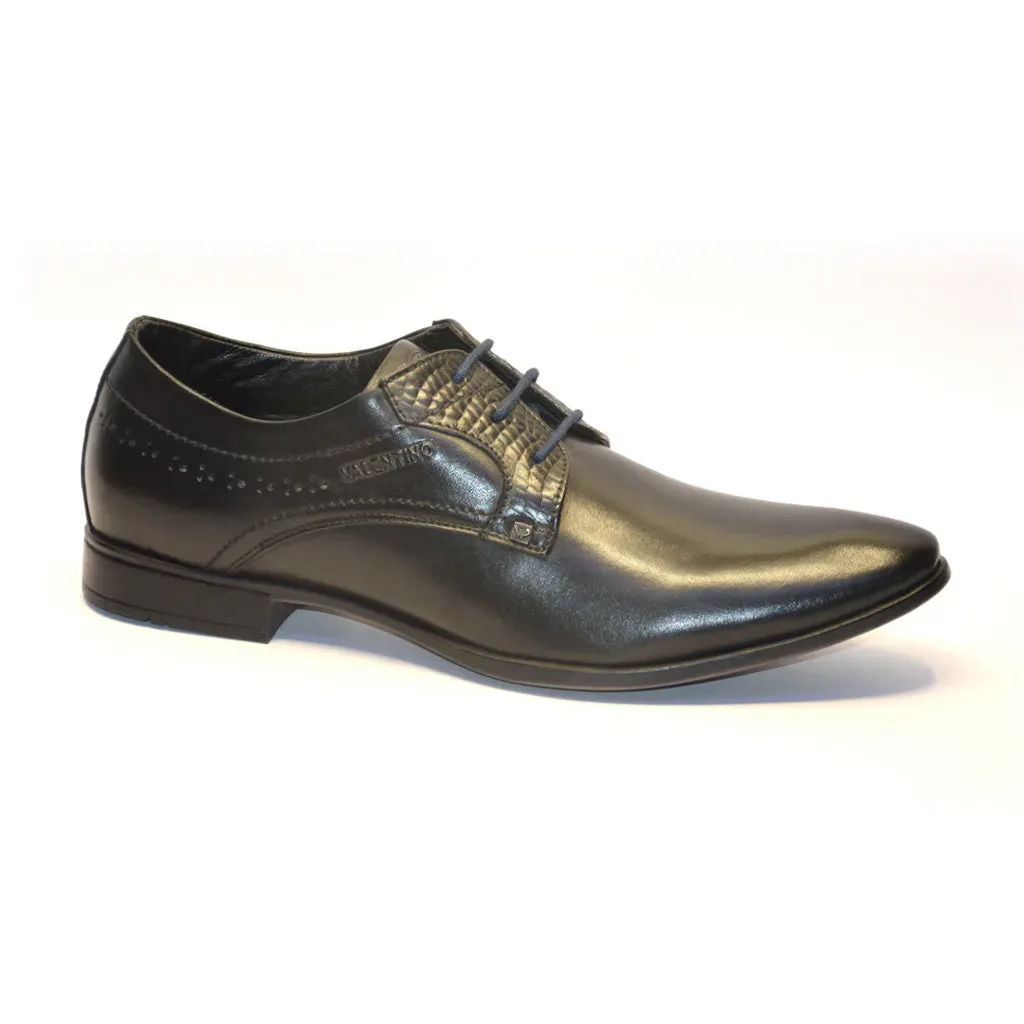 Men Premium Leather Black Lace-Up Formal Derby Shoes (Ramky-73A)