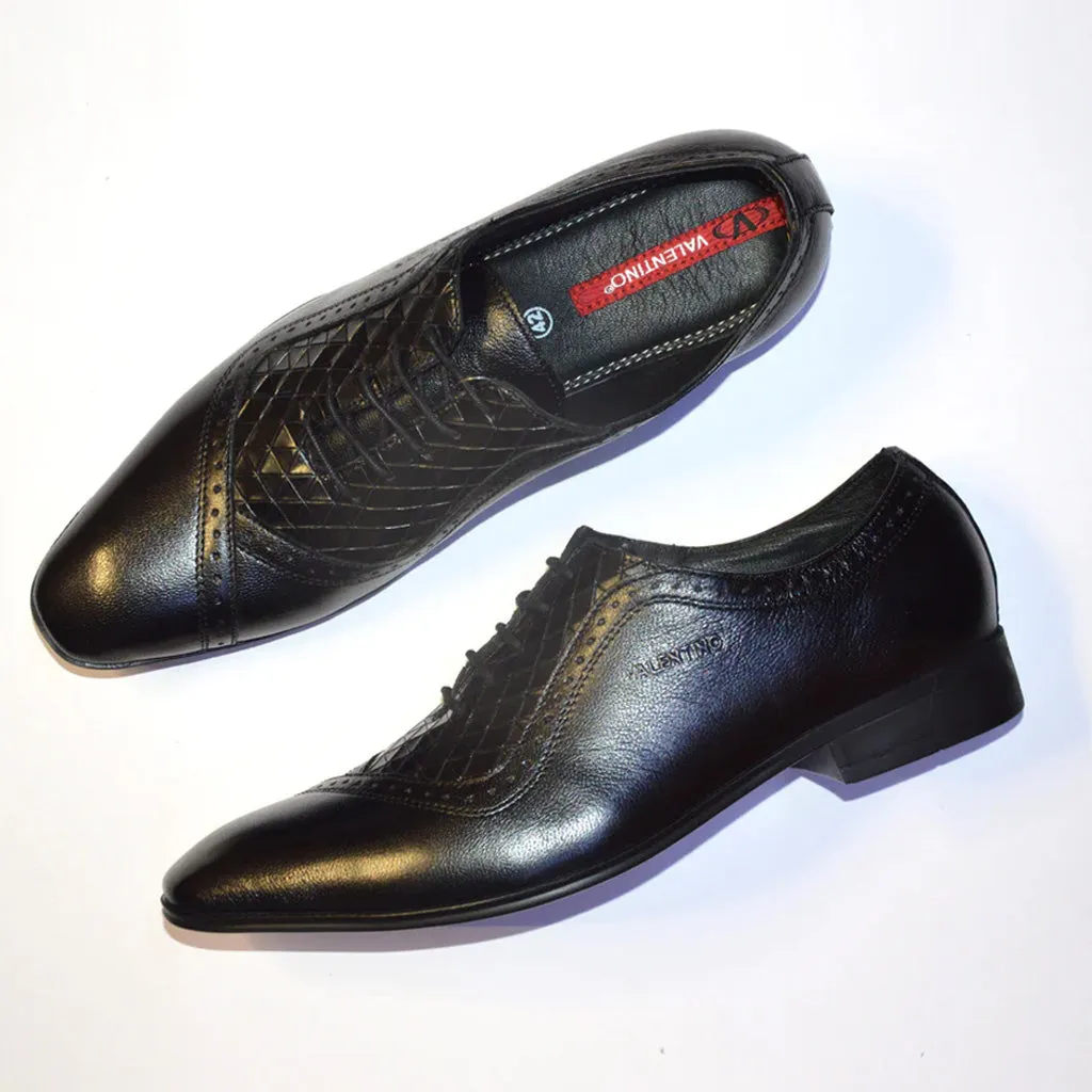 Men Premium Leather Black Lace-Up Formal Derby Shoes (V-Paris-60)