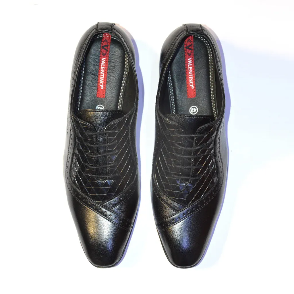 Men Premium Leather Black Lace-Up Formal Derby Shoes (V-Paris-60)