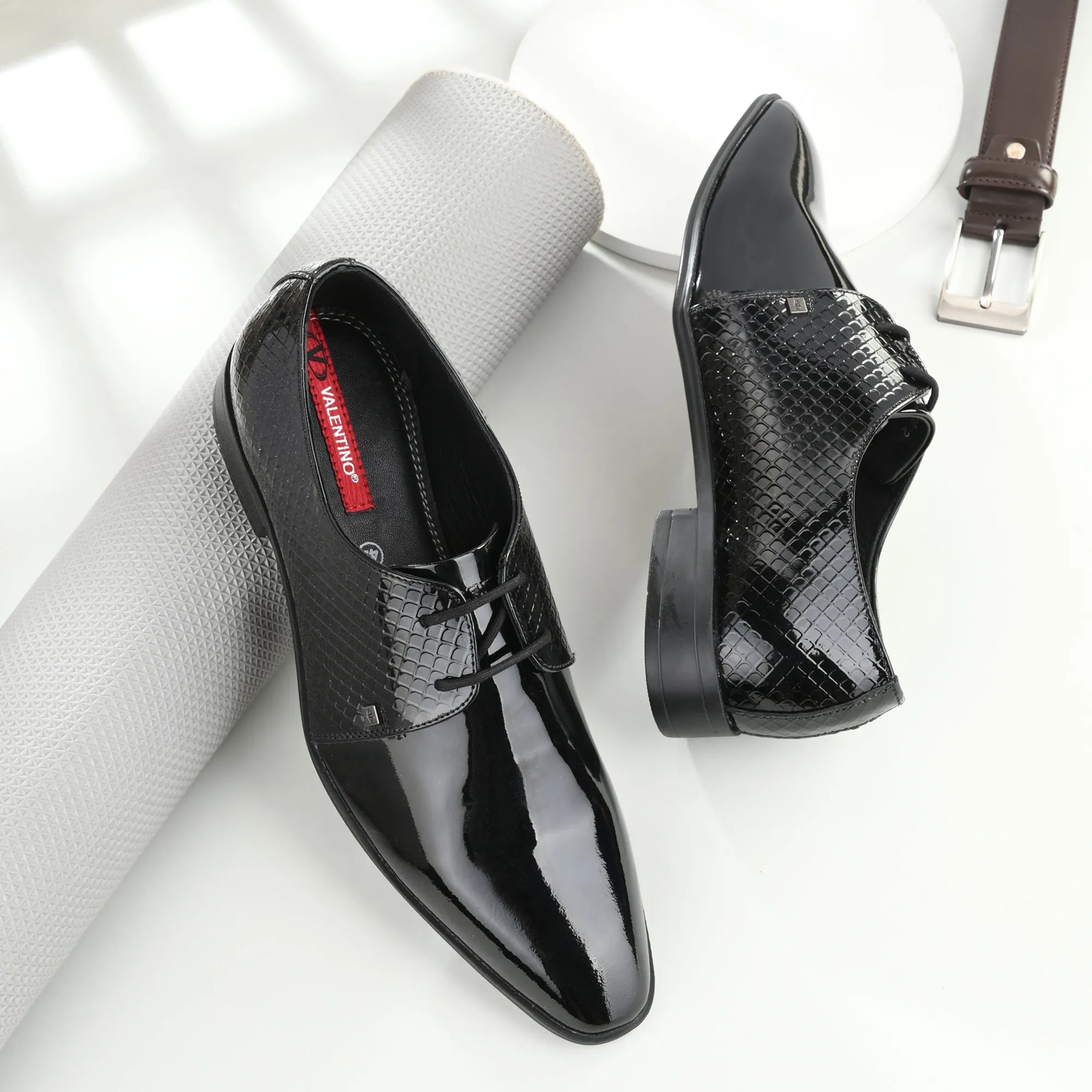 Men Premium Leather Black Lace-Up Formal Derby Shoes (V-Paris-65)