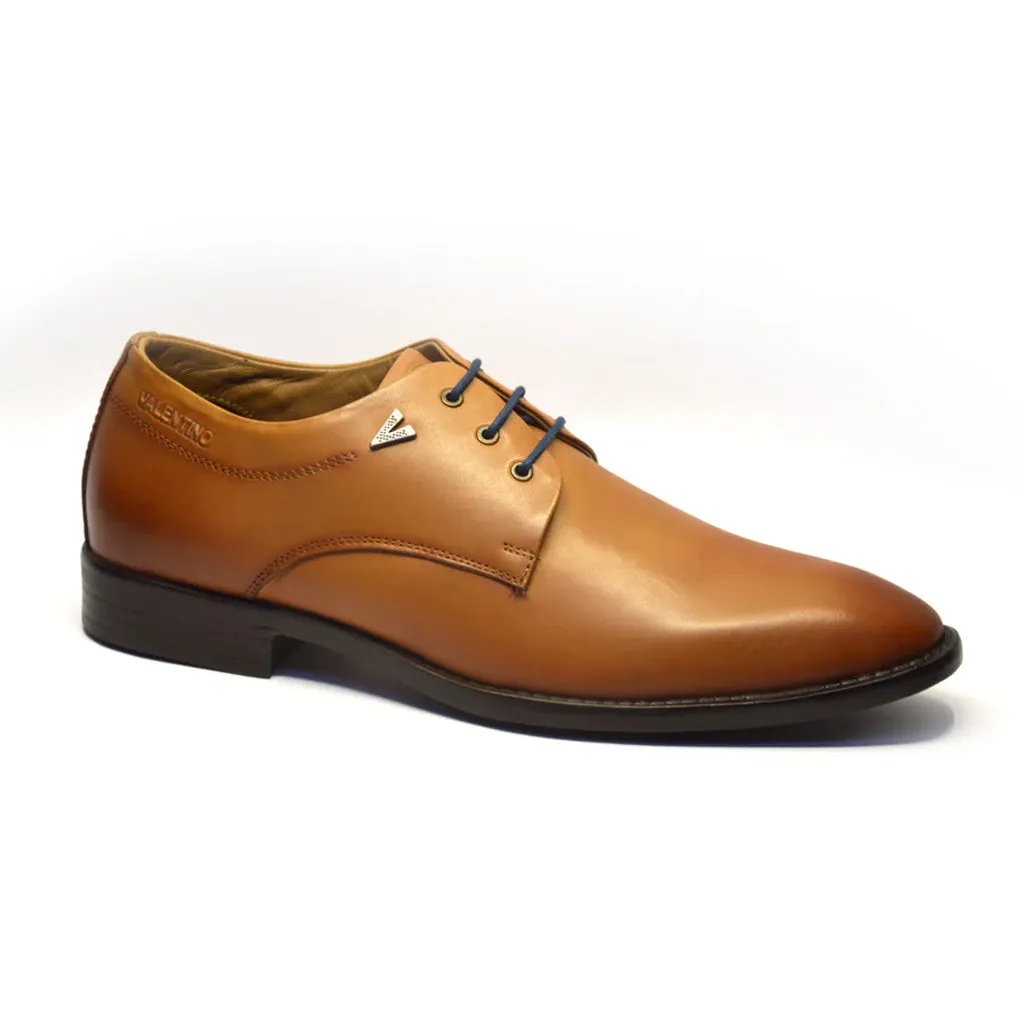 Men Premium Leather Tan Lace-Up Formal Derby Shoes (Giness-52)