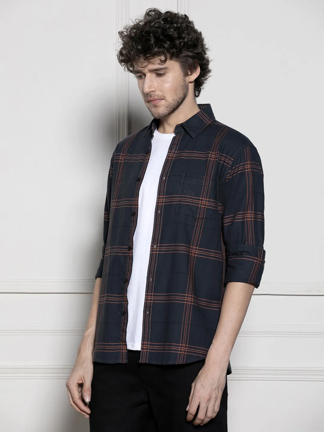 Men's Green Tartan Checks Casual Cotton Shirt