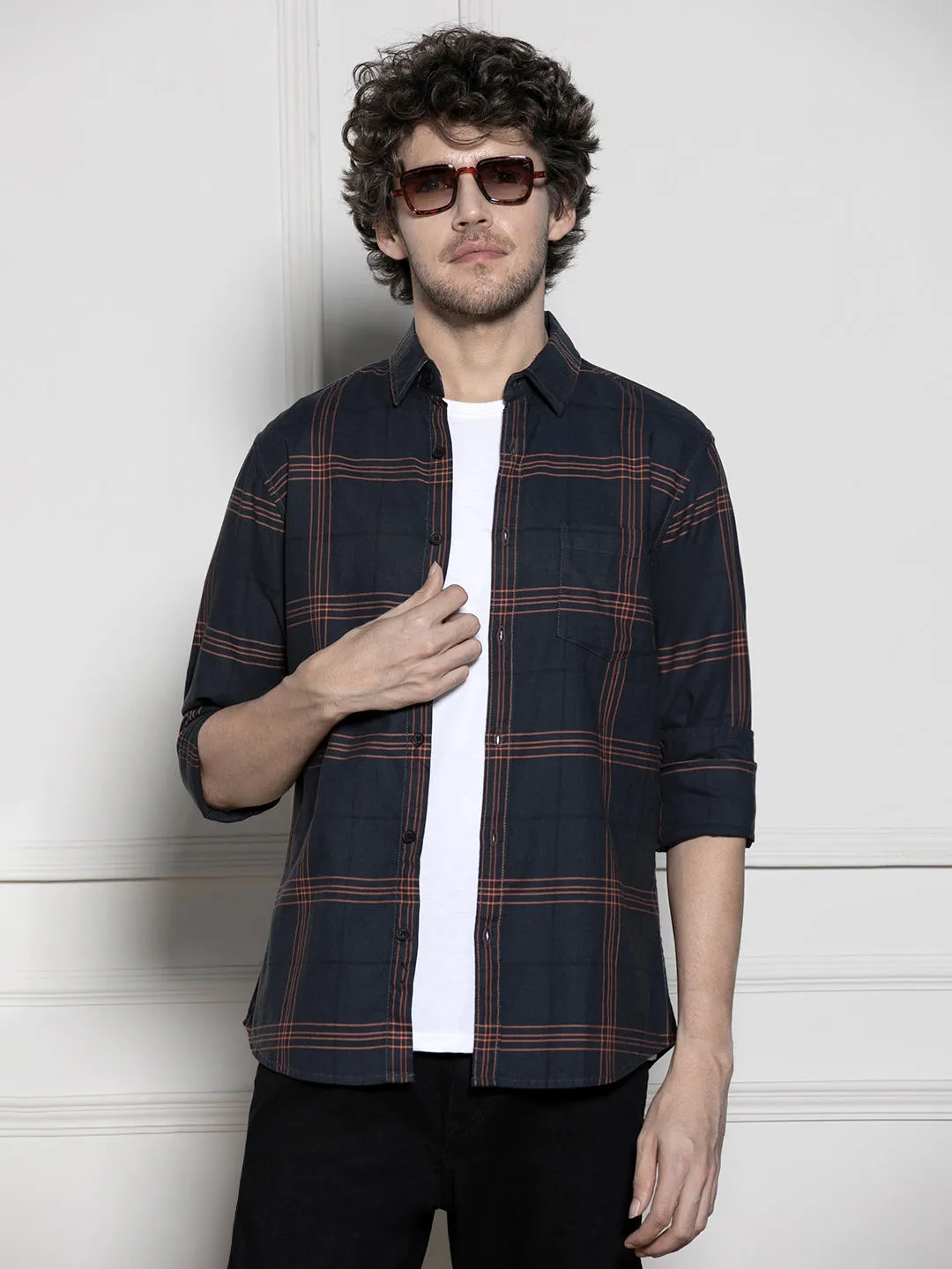 Men's Green Tartan Checks Casual Cotton Shirt
