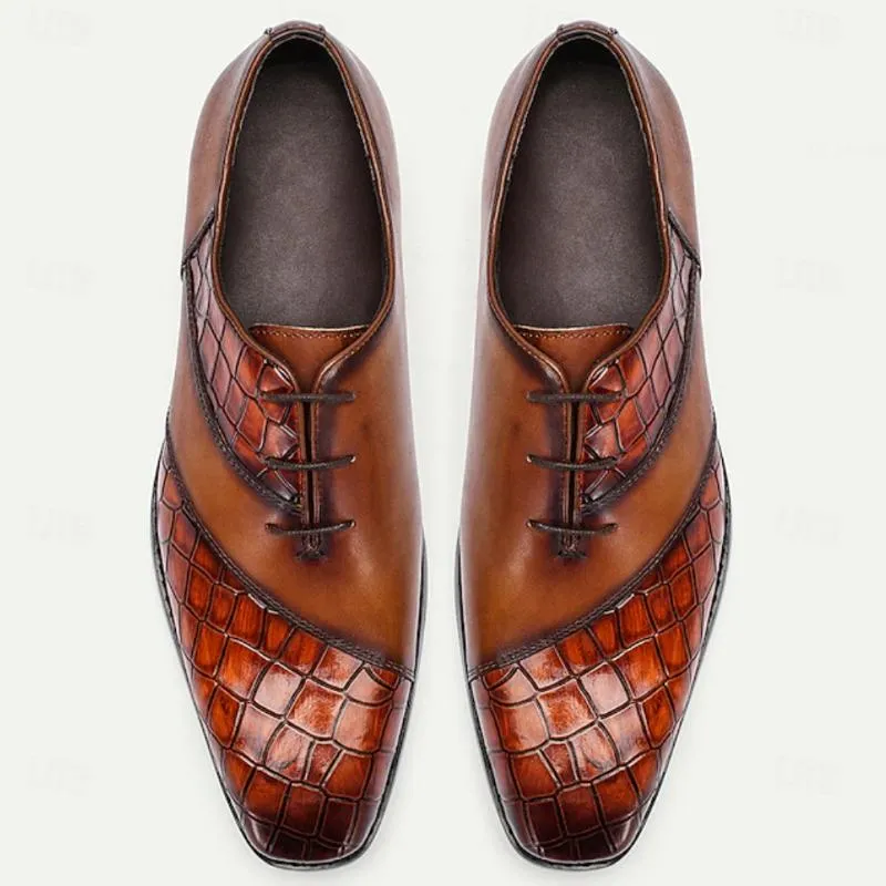 Men's Mixed Leather Oxfords Lace Up Formal Shoes